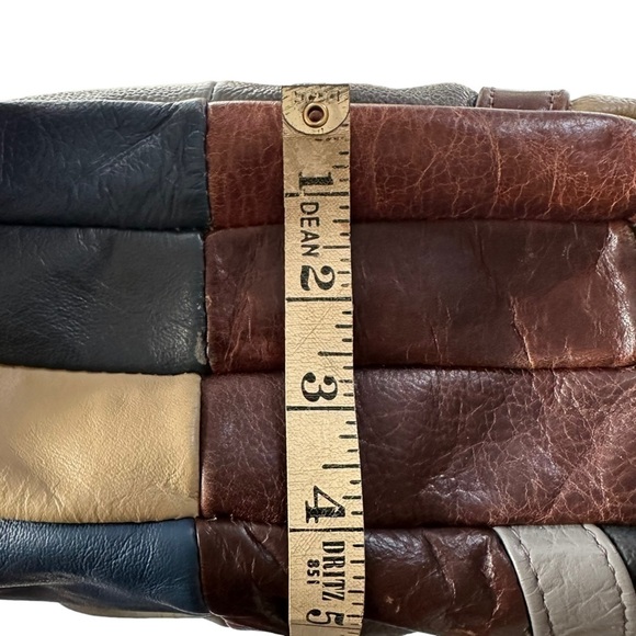VINTAGE PATCHWORK COLORBLOCK LEATHER SHOULDER HOBO STRAP PURSE - Picture 11 of 14